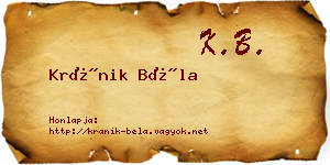 Kránik Béla névjegykártya